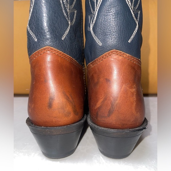 Double H Brown and Blue Cowboy Boots with Decorative Stitching EUC - Picture 5 of 10